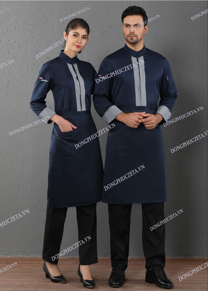 đồng phục bếp nhà hàng trung quốc màu xanh
