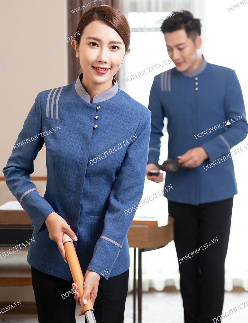 áo đồng phục buồng màu xanh