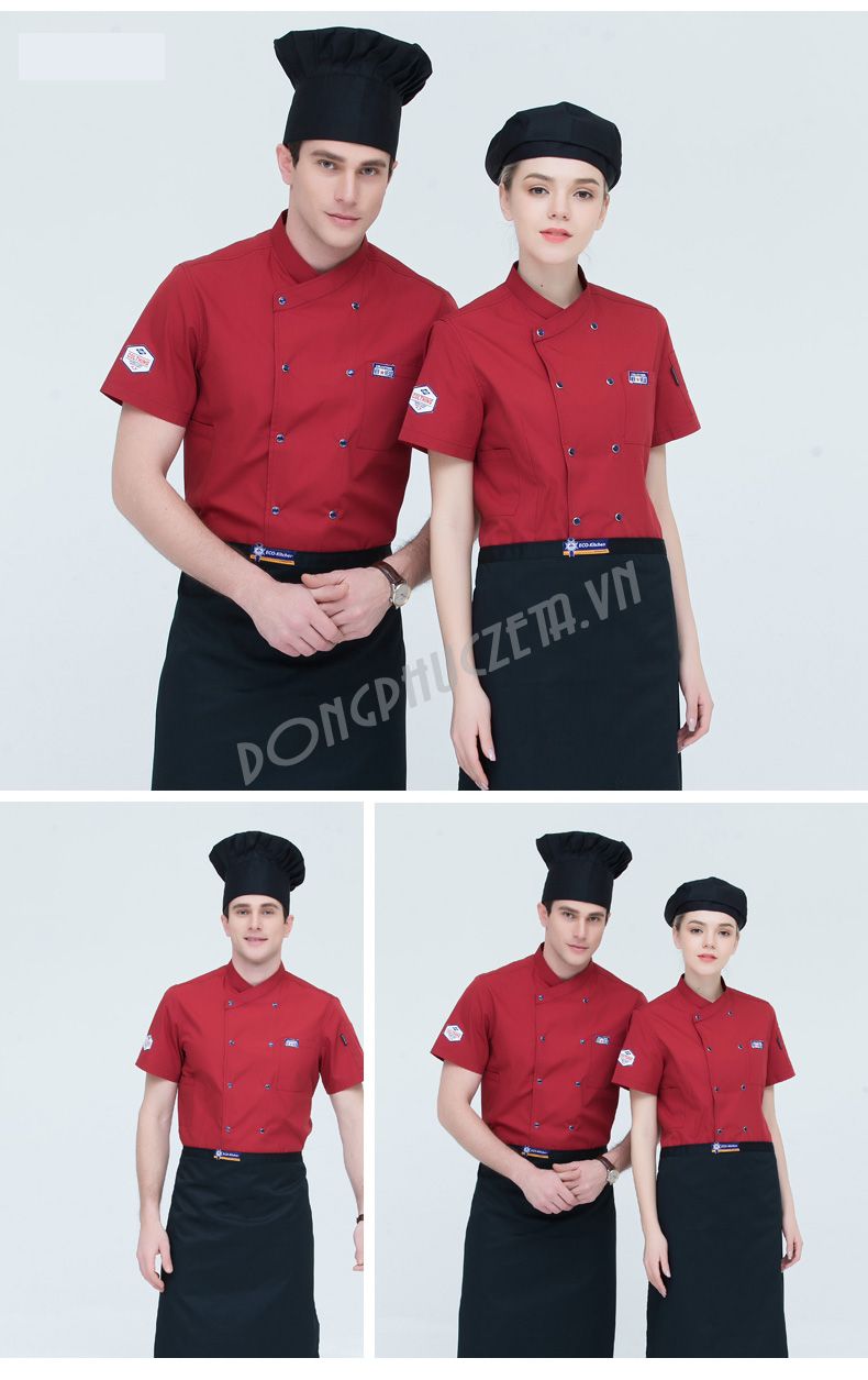 đồng phục cho bếp màu đỏ đô