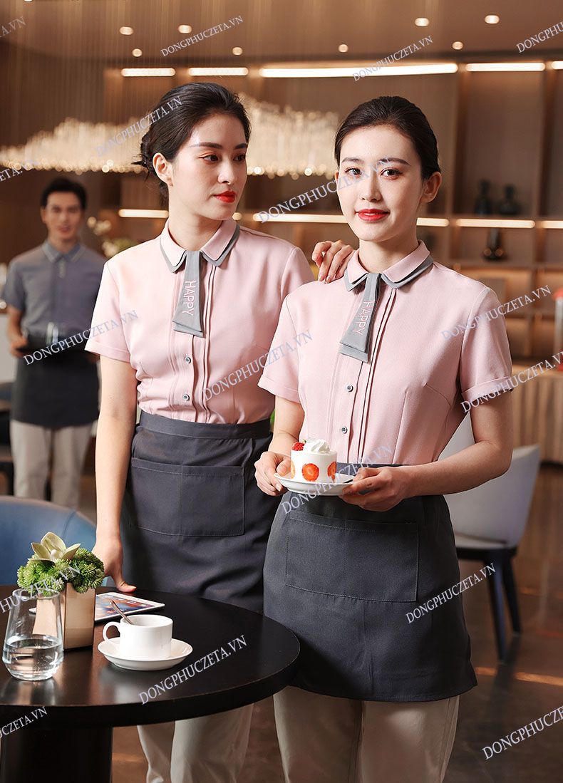 đồng phục nhà hàng màu hồng cánh sen
