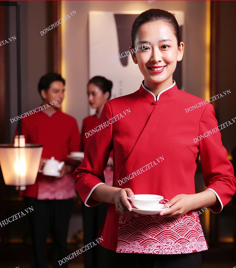 đồng phục nhà hàng trung quốc màu đỏ