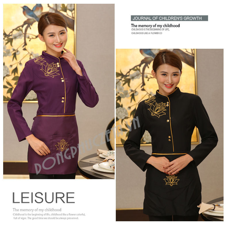 đồng phục nhà hàng trung quốc cổ tàu màu tím huế
