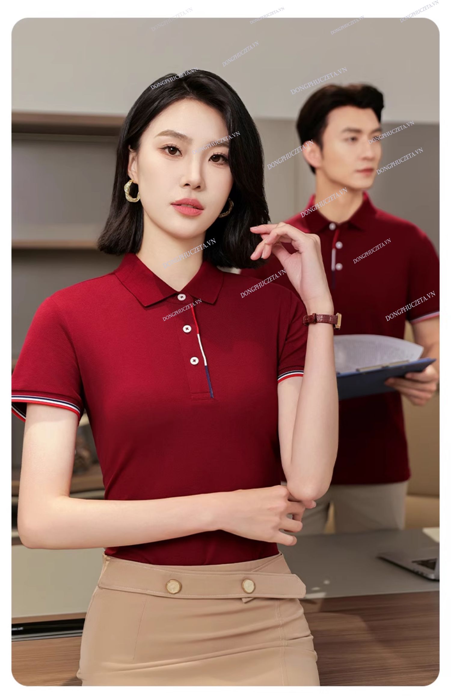 áo đồng phục công ty đỏ đô