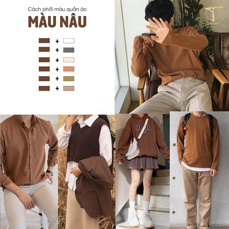 áo nâu phối quần ghi
