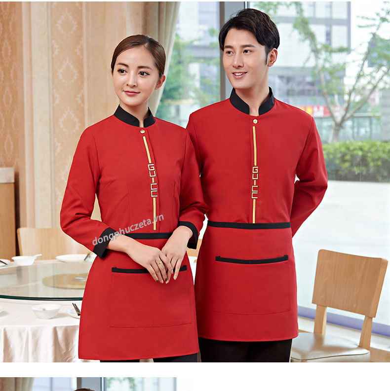 mẫu đồng phục cho nhân viên nhà hàng màu đỏ