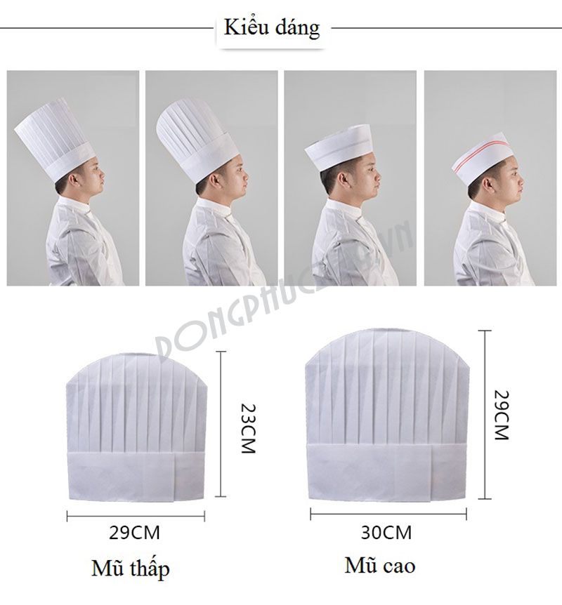 nón đầu bếp giấy dáng cao