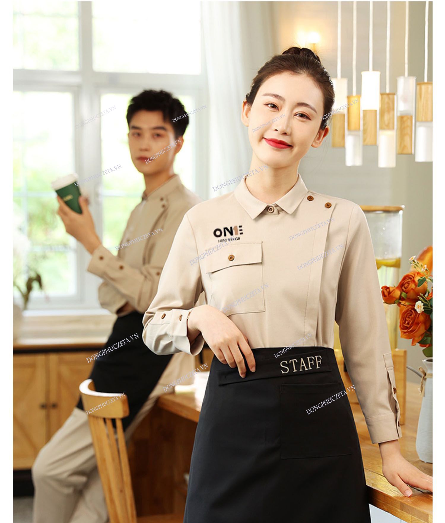 Mẫu áo đồng phục nhà hàng Lẩu nướng với Nẹp áo chéo kiểu cách - Chất lượng tốt tại Thái Bình