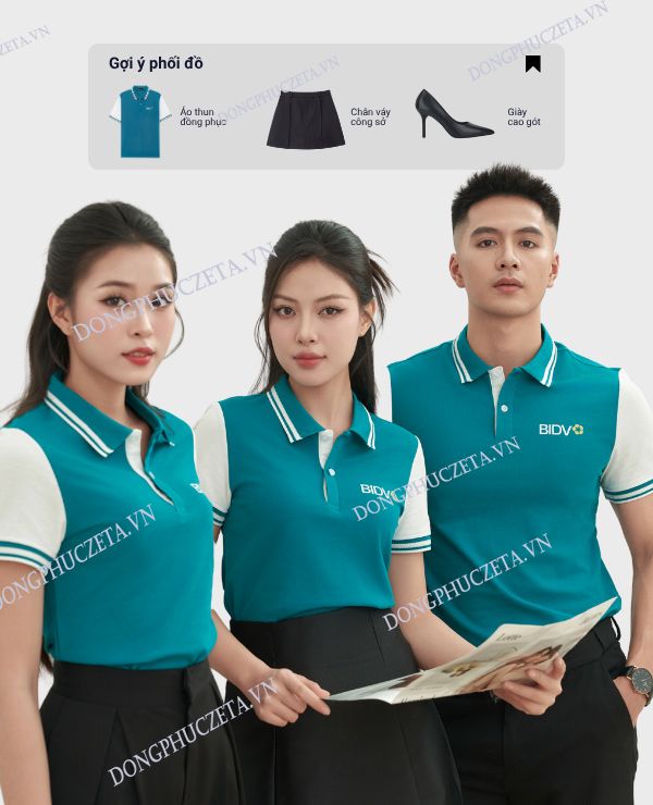 Áo thun cổ bẻ phối màu