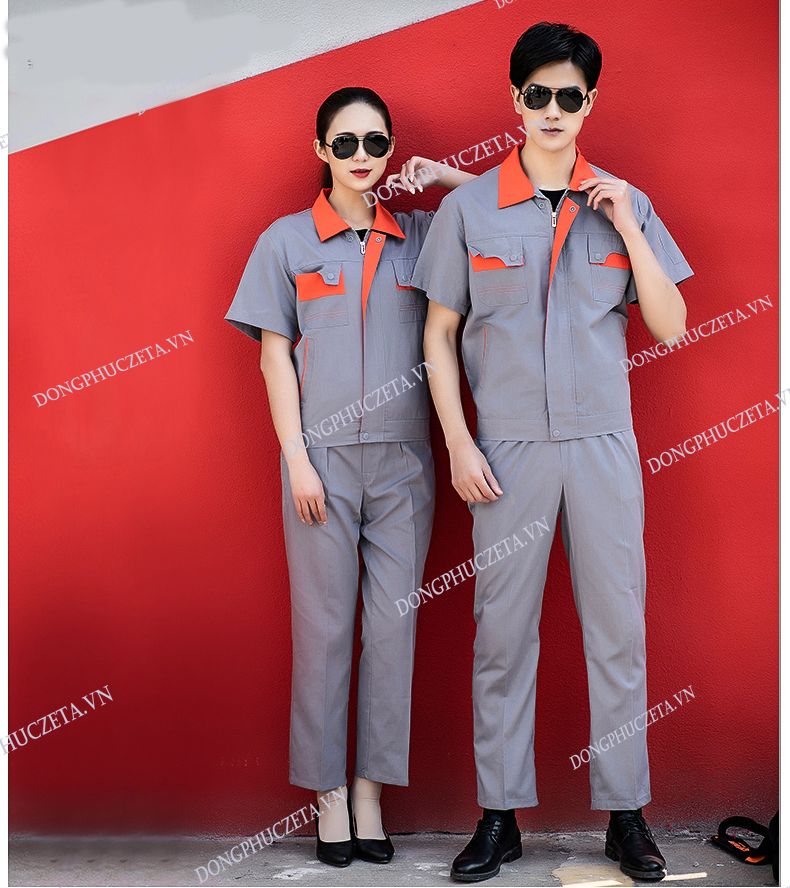 quần áo bảo hộ màu ghi phối cam