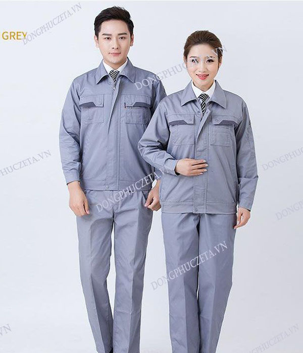 Mẫu đồng phục kỹ thuật điện nước, điện lạnh dài tay màu ghi sáng