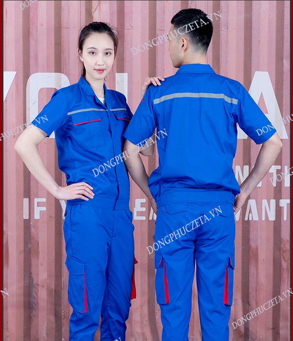 Áo đồng phục kỹ sư điện phản quang cổ hai ve màu xanh blue