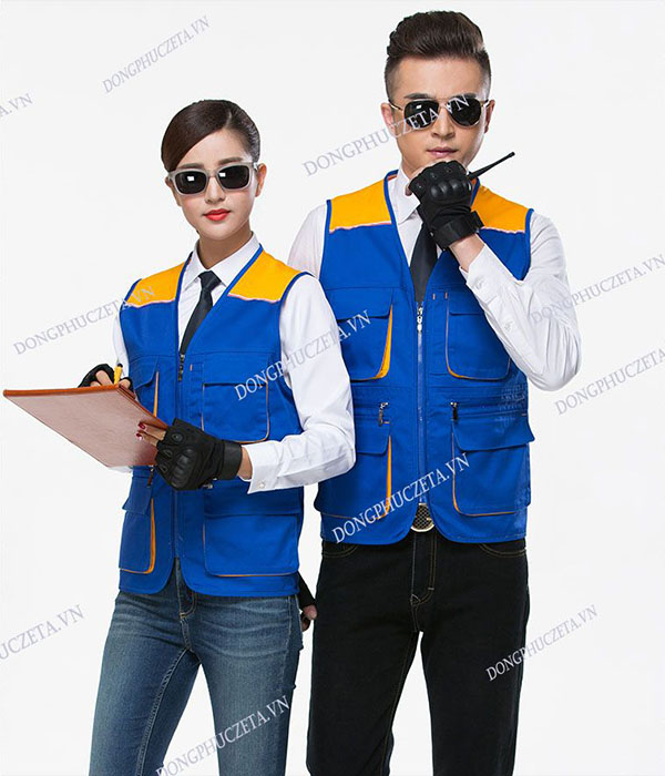 Áo gile đồng phục phản quang kỹ thuật kỹ sư xây dựng công trình màu xanh phối vàng