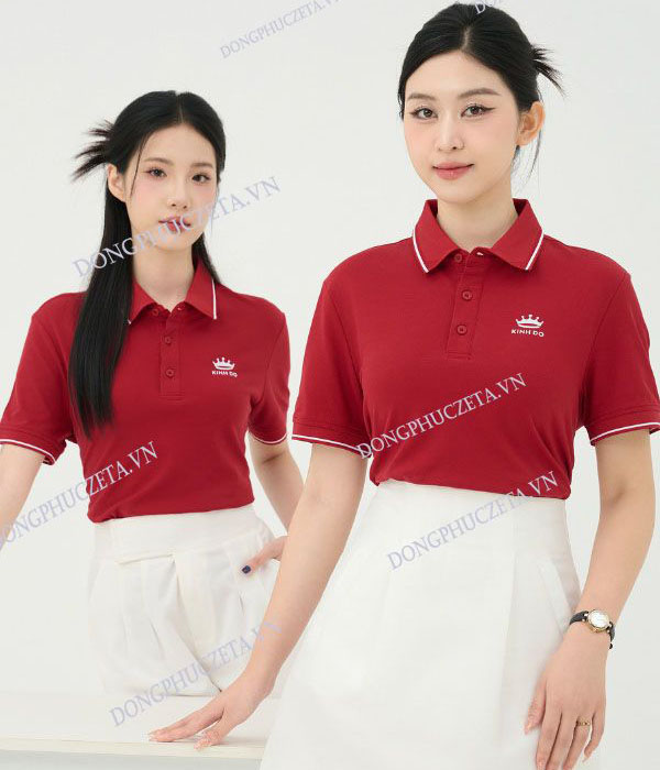 Áo Đồng Phục Công Ty PiqueCool Pro màu đỏ phối lé trắng cao cấp