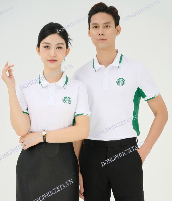Áo Đồng Phục Công Ty Piquecool Pro Màu Trắng Gạo Phối Xanh Lá – Thanh Lịch & Năng Động