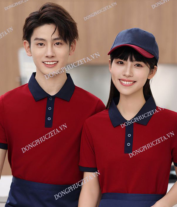 Mẫu Áo Phông Đồng Phục Nhà Hàng Màu Đỏ Phối Đen – Nổi Bật & Chuyên Nghiệp Cho Thương Hiệu