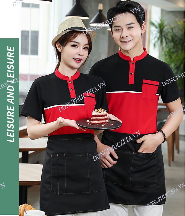 Áo phông đồng phục nhân viên tiệm bánh đẹp với thiết kế cổ tàu, pha phối nổi bật