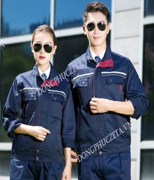 Mẫu quần áo đồng phục bảo hộ kỹ thuật điện nước dài tay màu xanh tím than