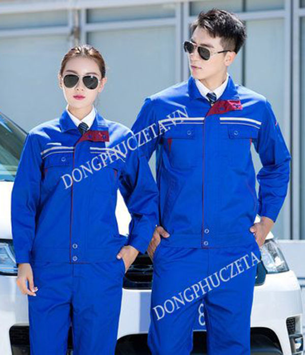 Mẫu quần áo đồng phục bảo hộ kỹ thuật điện nước dài tay màu xanh dương