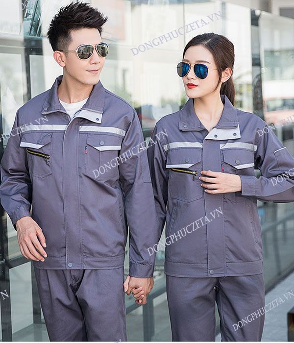 Đồng phục công nhân kỹ thuật điện lạnh phản quang màu xanh ghi