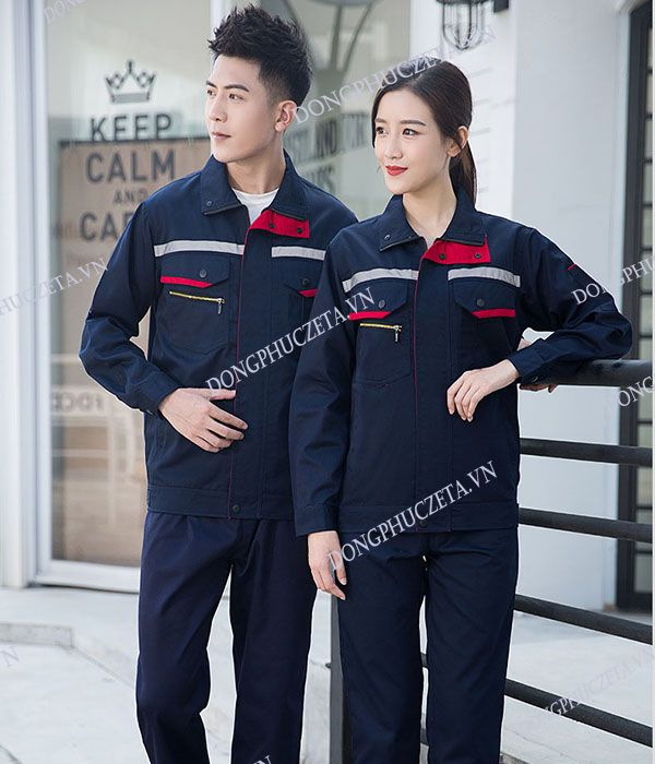 Áo Đồng phục công nhân kỹ thuật điện nước đẹp phản quang màu xanh dương