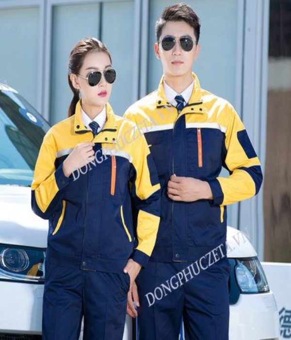 Quần áo đồng phục kỹ thuật điện nước dài tay màu xanh tím than phối vàng