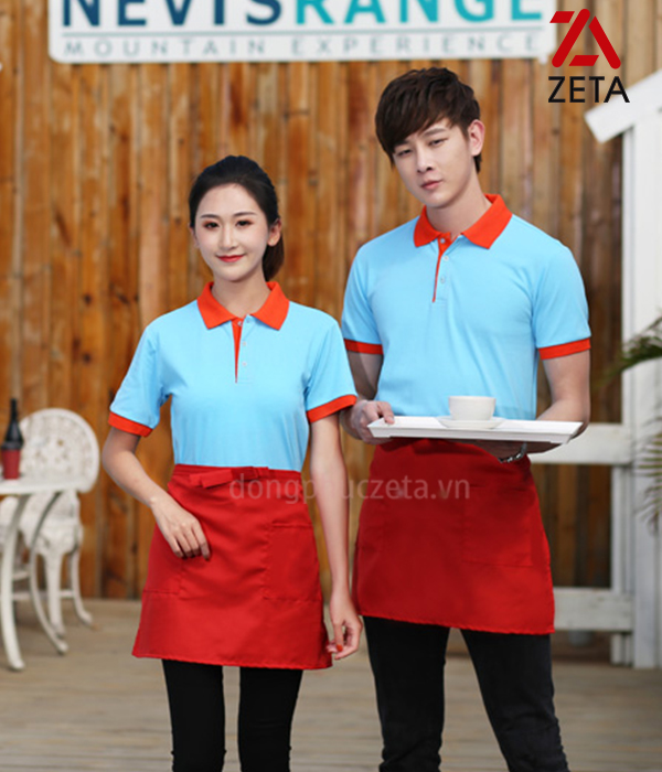 Đồng phục áo phông phục vụ nhà hàng màu xanh da trời nhạt ngắn tay