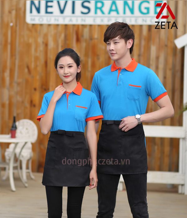 đồng phục áo phông phục vụ màu xanh da trời