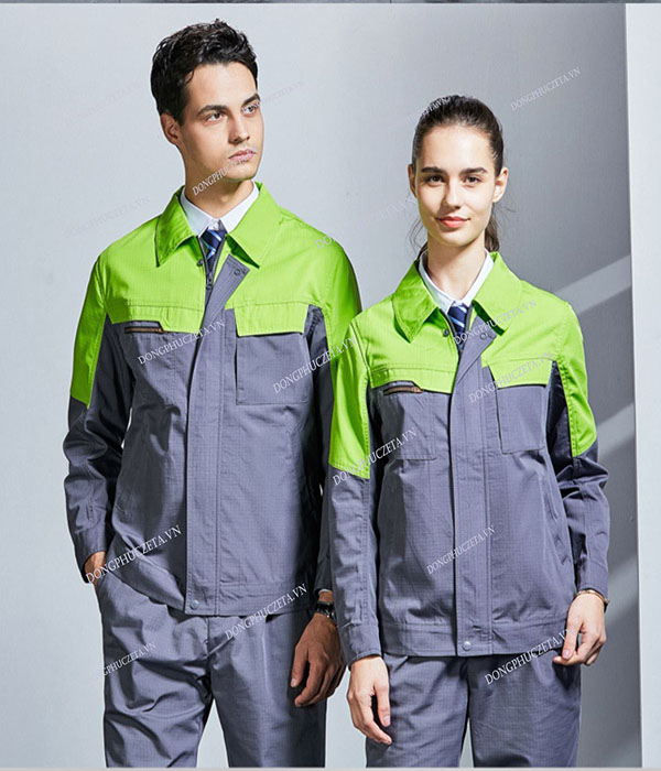 Đồng phục bảo hộ kỹ sư cơ khí cho nhân viên, công nhân nhà xưởng dài tay cho nam màu xanh chuối