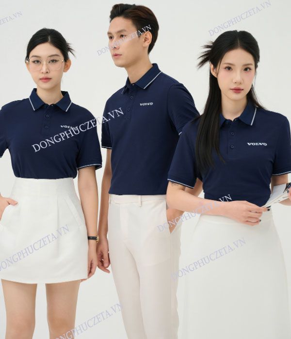 Mẫu Áo Đồng Phục Công Ty PiqueCool Màu Xanh Tím Than Phối Trắng