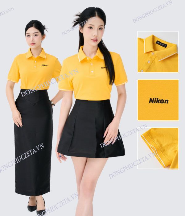 Áo Đồng Phục Công Ty PiqueCool Màu Vàng Phối Lé Trắng