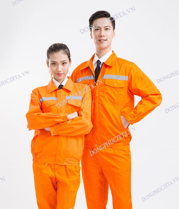Mẫu áo đồng phục kỹ thuật kỹ sư màu vàng cam dài tay có phản quang trước ngực