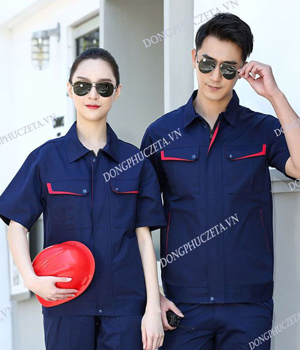 Mẫu đồng phục nhân viên kỹ thuật kỹ sư điện nước cộc tay màu xanh dương