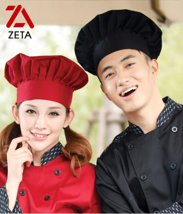 Nón bếp đẹp màu đỏ nhân viên cho nhà hàng hotpot buffet hải sản, seafood