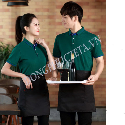 đồng phục áo thun nhà hàng màu xanh cổ vịt