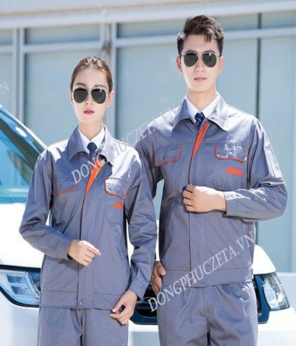 Quần áo đồng phục kỹ sư điện lạnh bảo trì dài tay màu ghi phối cam
