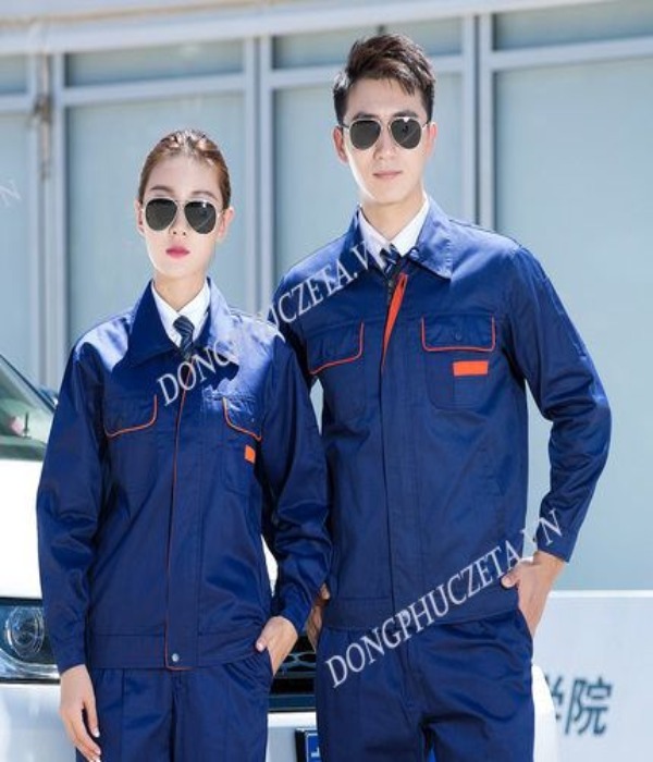 Quần áo đồng phục kỹ sư điện lạnh bảo trì dài tay màu xanh dương phối cam