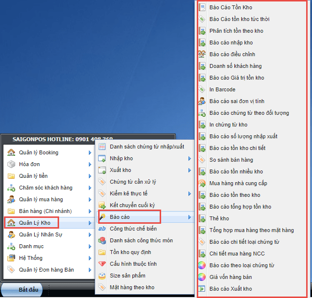 SAI GON POS: Hướng dẫn xem các báo cáo kho, thẻ kho