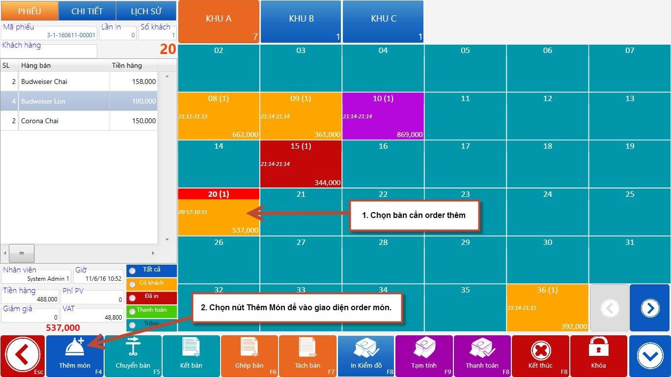 SAI GON POS: Hướng dẫn thu ngân order món