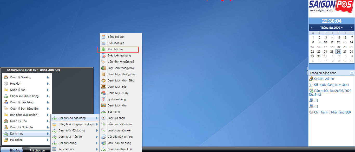 SAI GON POS: Hướng dẫn cài đặt Phí Phục vụ