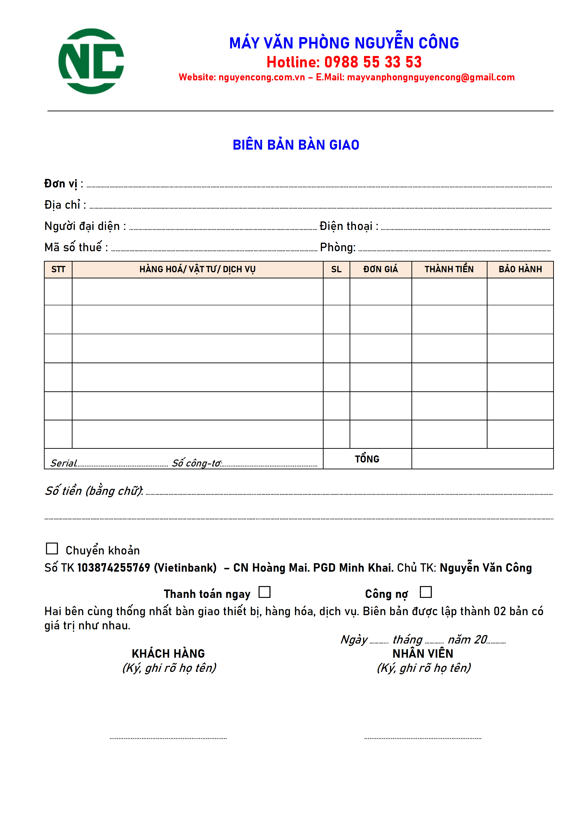 biên bản sửa máy in