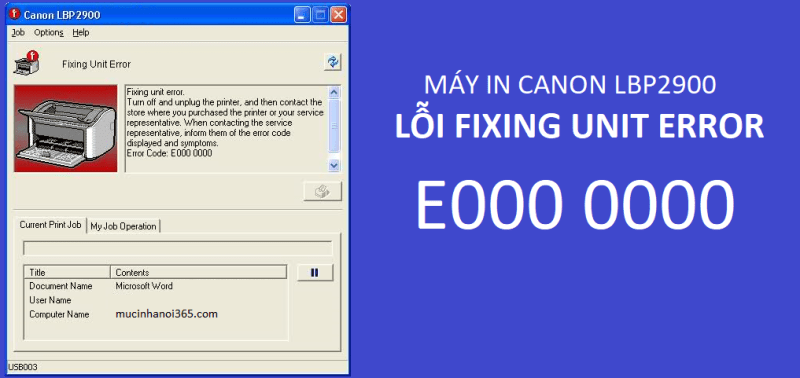canon 2900 lỗi Fixing Unit Error