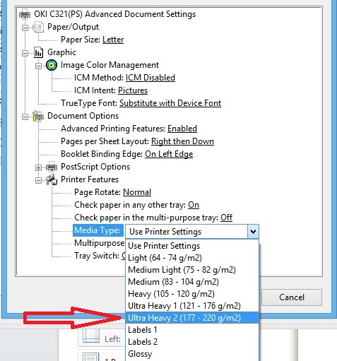 chế độ in giấy dày chọn chế độ in giấy dày