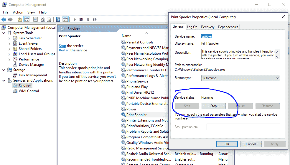 restart printer spooler