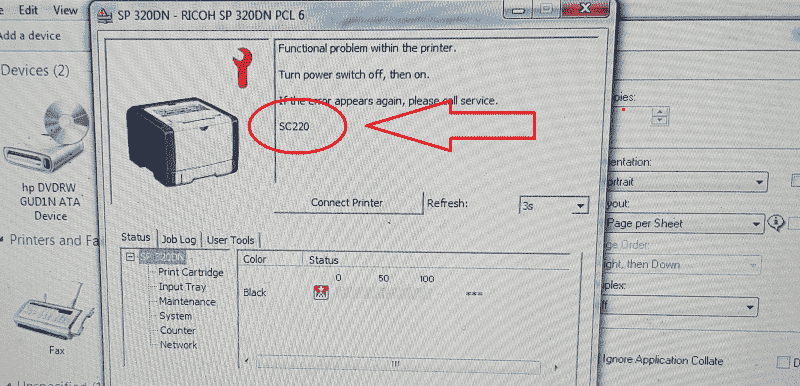 Máy in Ricoh lỗi SC220