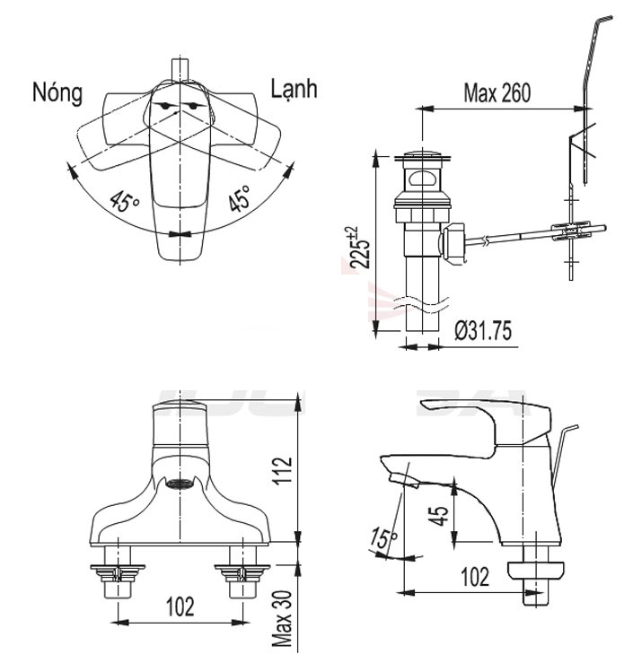 Bản vẽ kỹ thuật thiết bị VÒI CHẬU LAVABO INAX LFV-211S