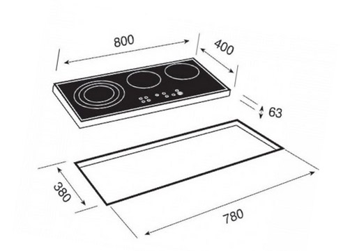 Kích thước lắp đặt bếp điện hồng ngoại Teka TR 831