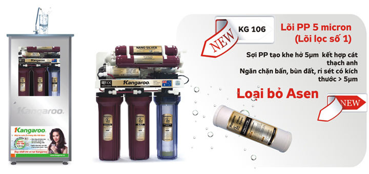 Máy lọc nước Kangaroo 6 lõi đặc biệt vỏ tủ inox KG106