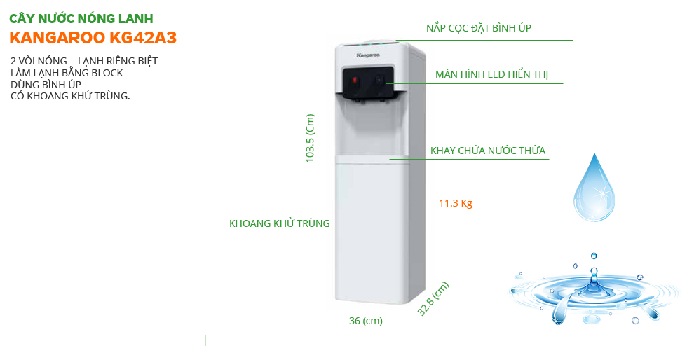 chú thích Cây nước nóng lạnh Kangaroo KG42A3