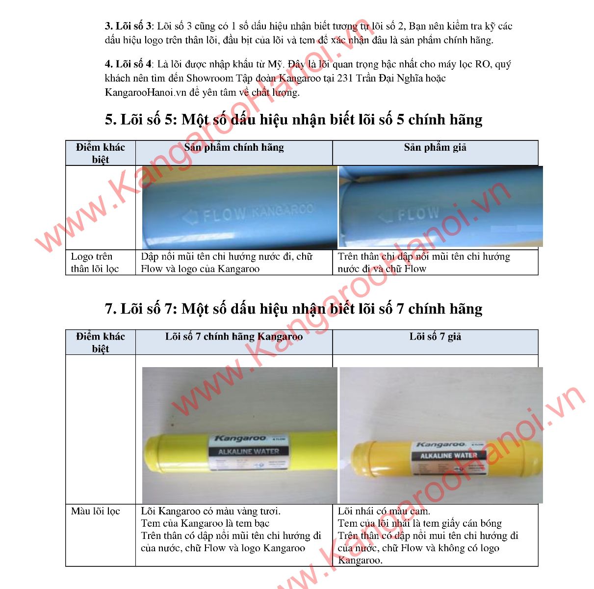 dấu hiệu nhận biết lõi lọc chính hãng Kangaroo