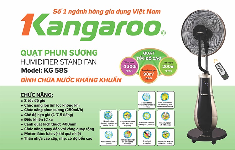 ưu điểm quạt phun sương kangaroo